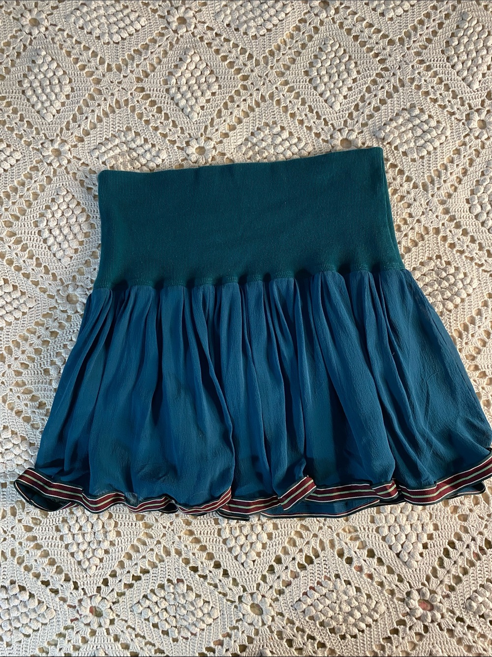 teal Free People ruffle mini skirt with a striped hem size large - Picture 4 of 8